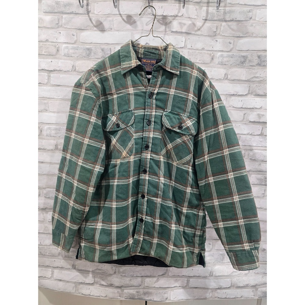 Woodland Men M‎ Flannel Shirt Jac Jacket Quilt Lined Tartan Plaid Shacket Flaw